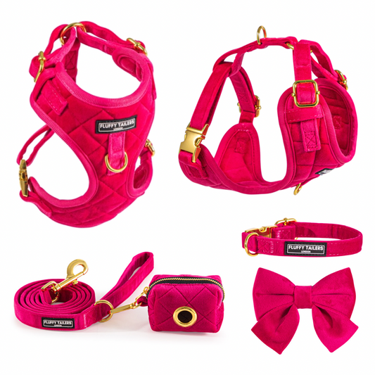Pretty in Pink Collection- Dog Harness, Collar, Bow Tie, Lead and Poop Bag Holder