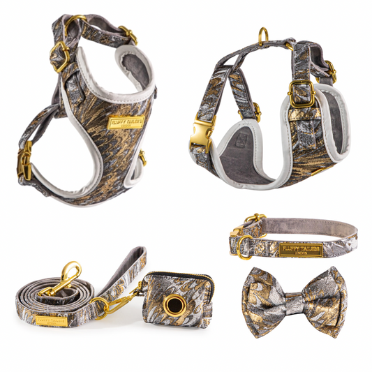 Luxury Occasion Collection- Dog Harness, Collar, Bow, Leash and Poop Bag Holder