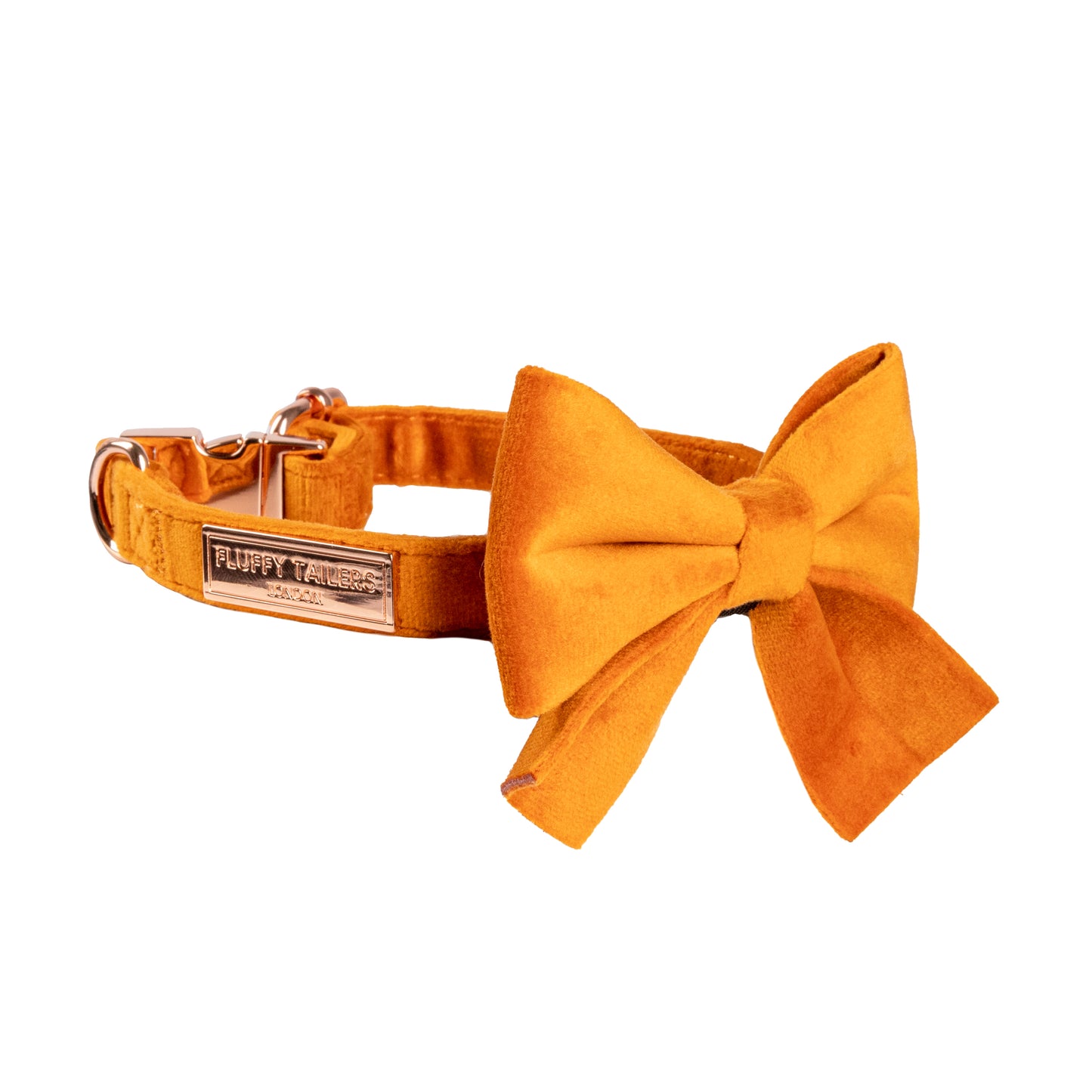 Elegant Orange Velvet Collection- Dog Harness, Collar, Bow Tie, Lead and Poop Bag Holder